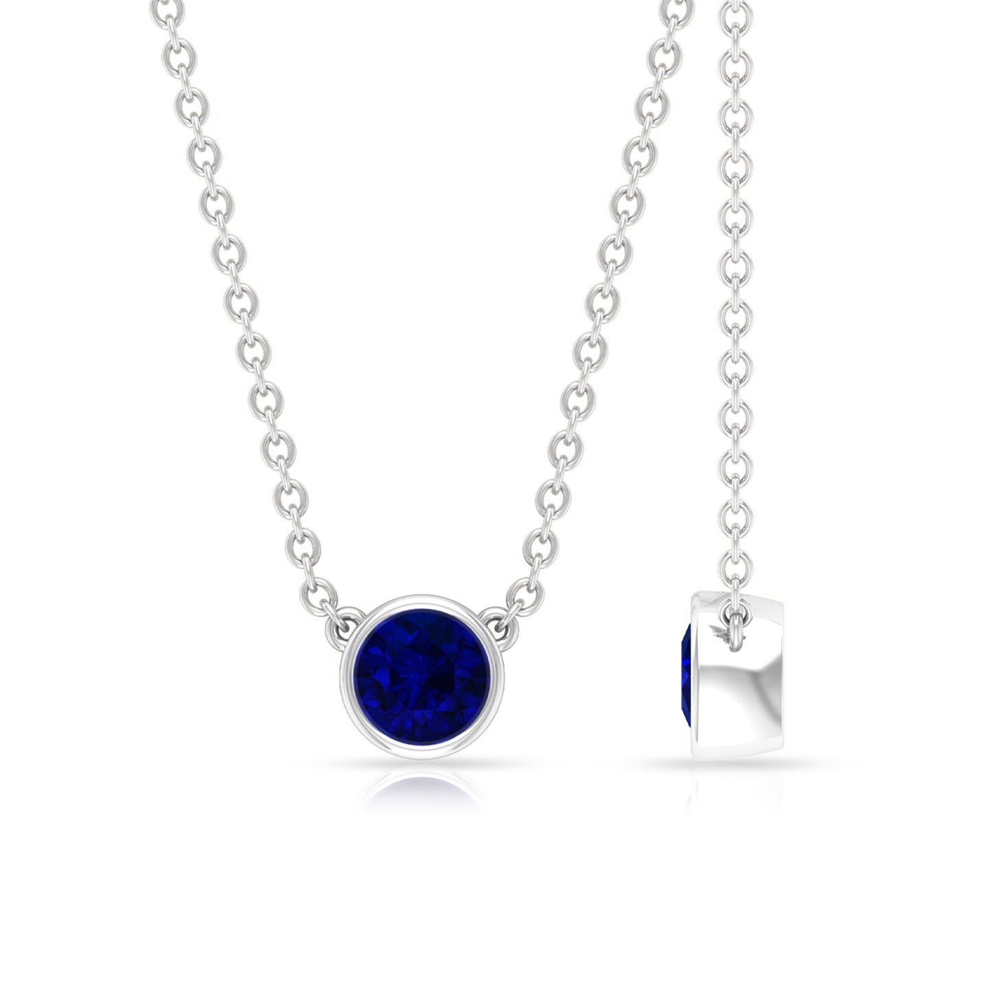 0.4 Carat Bezel Set Round Blue Sapphire Solitaire Necklace