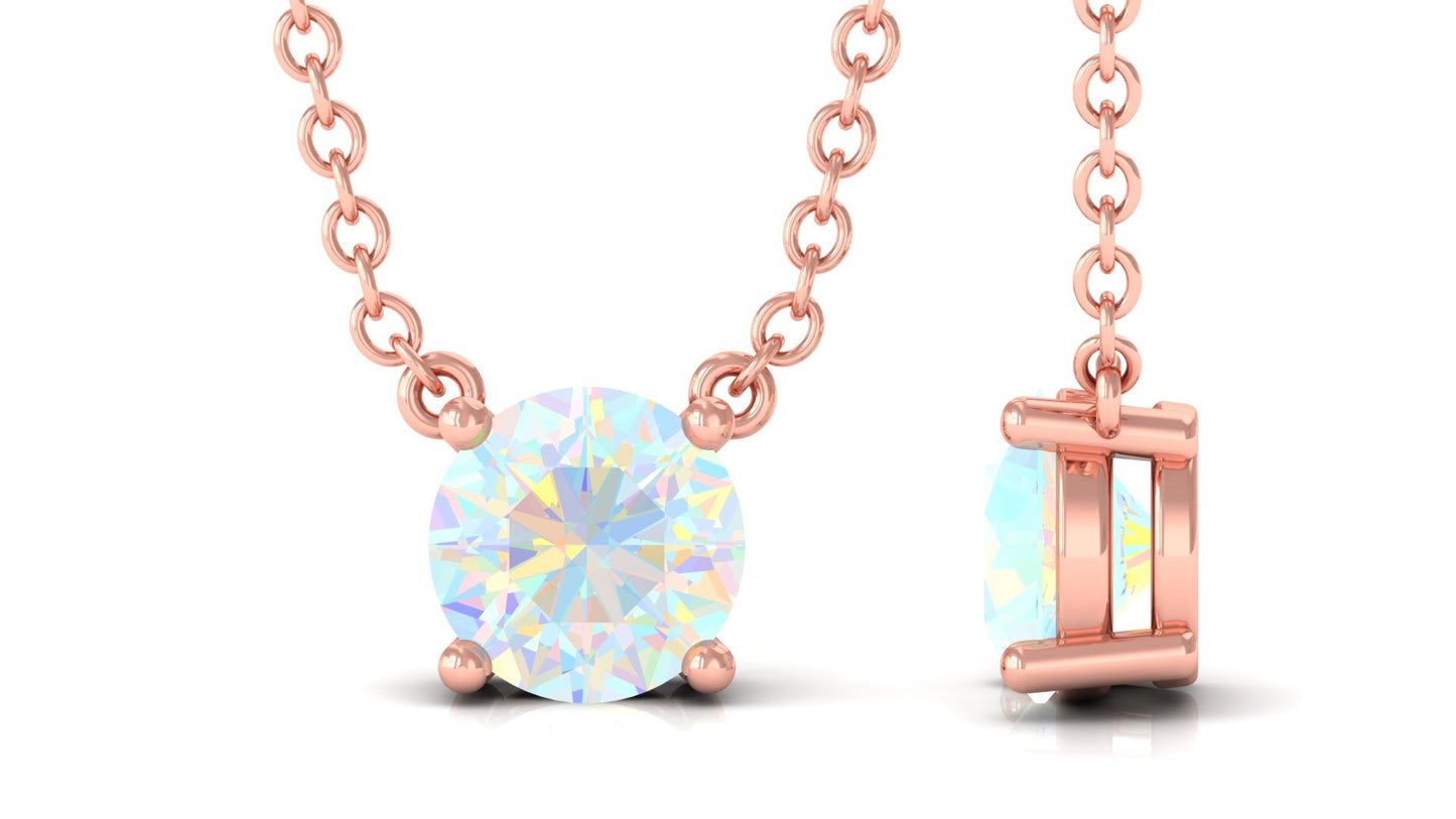 0.5 Carat Round Shape Ethiopian Opal Solitaire Necklace in Prong Setting