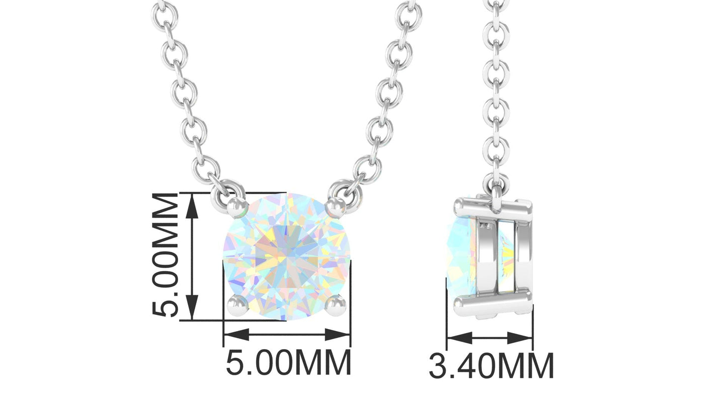 0.5 Carat Round Shape Ethiopian Opal Solitaire Necklace in Prong Setting