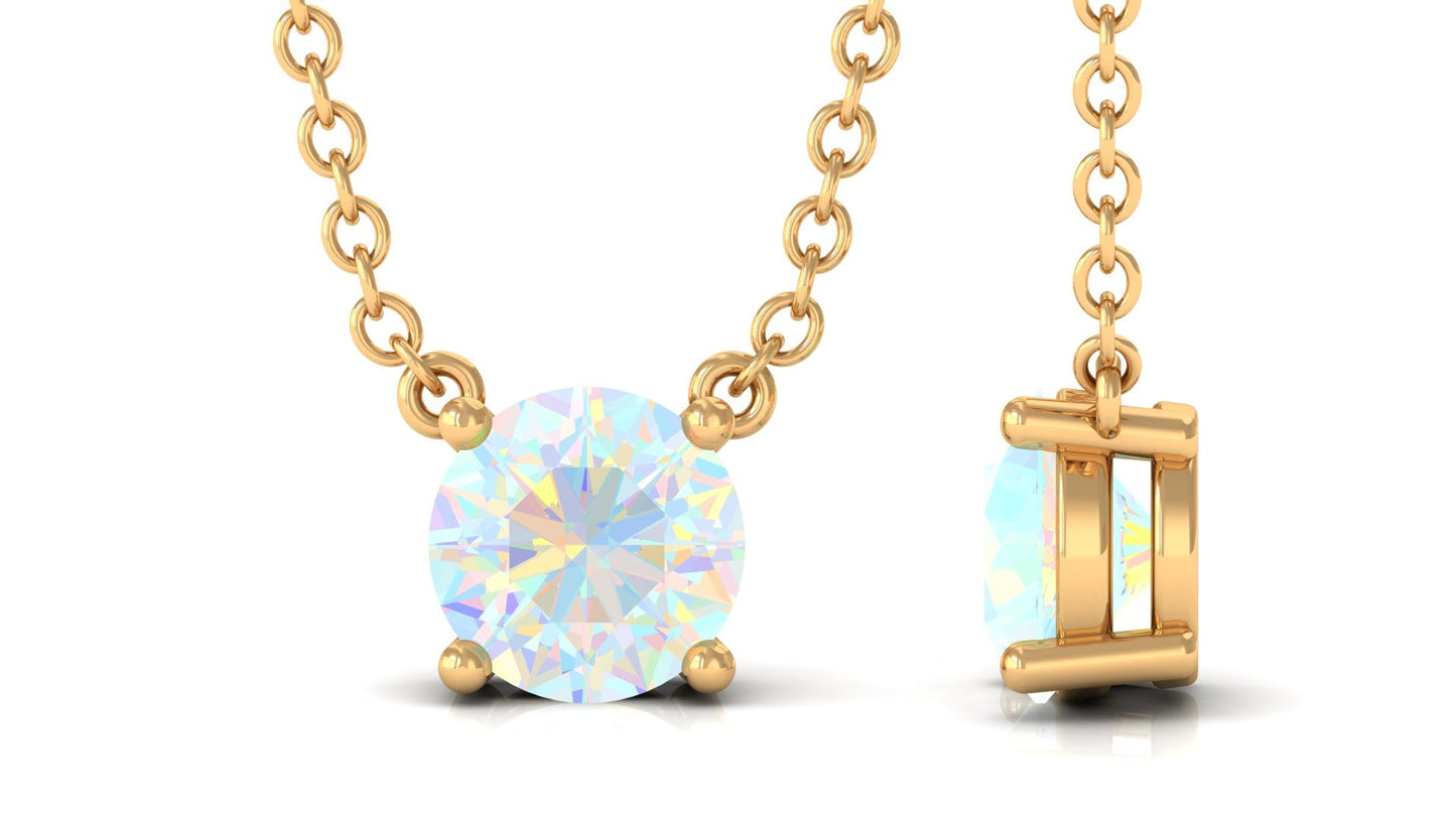 0.5 Carat Round Shape Ethiopian Opal Solitaire Necklace in Prong Setting