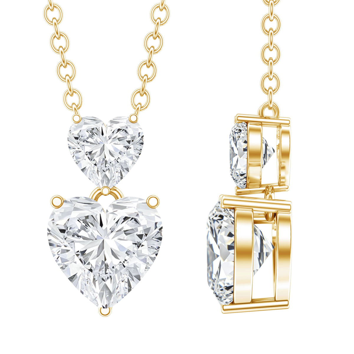 Certified Moissanite Double Heart Necklace in Prong Setting