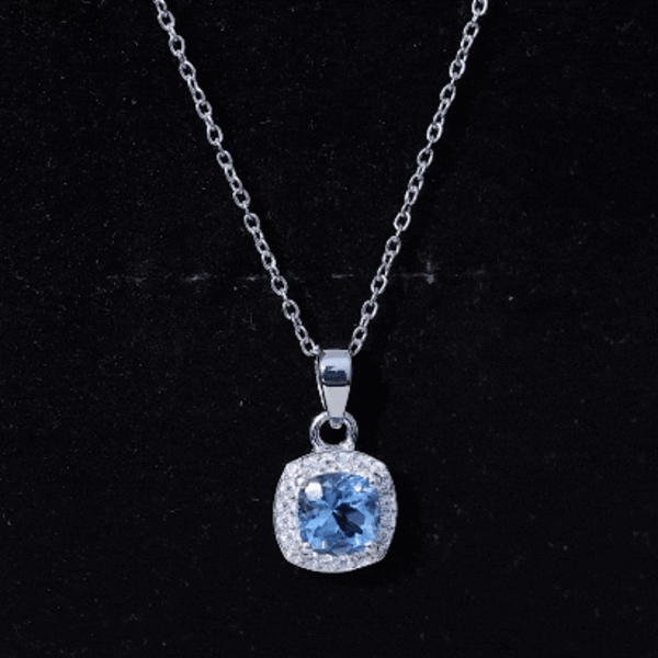 Cushion Cut 1 Carat Aquamarine Classic Necklace with Silver Chain