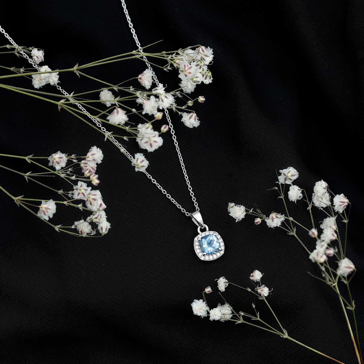 Cushion Cut 1 Carat Aquamarine Classic Necklace with Silver Chain