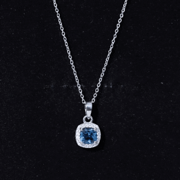 Natural 1 Carat London Blue Topaz Necklace with Chain