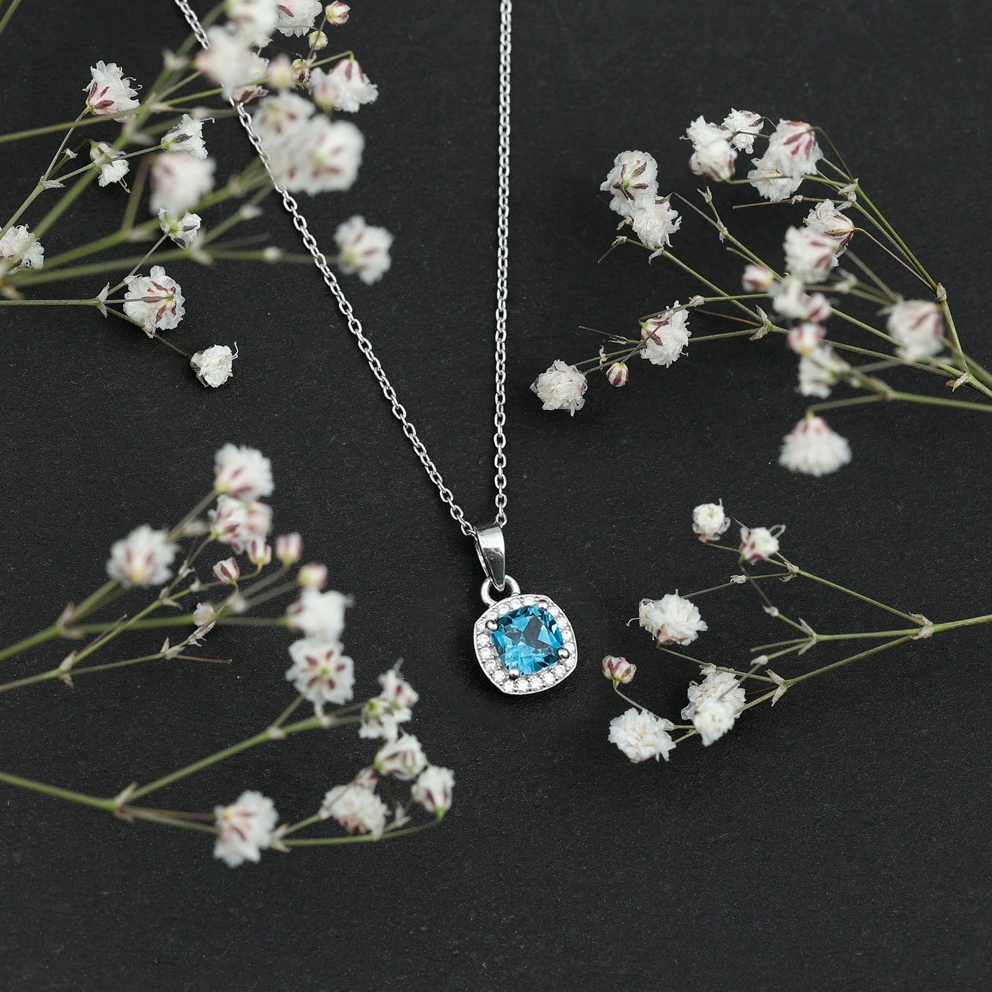 Natural 1 Carat London Blue Topaz Necklace with Chain