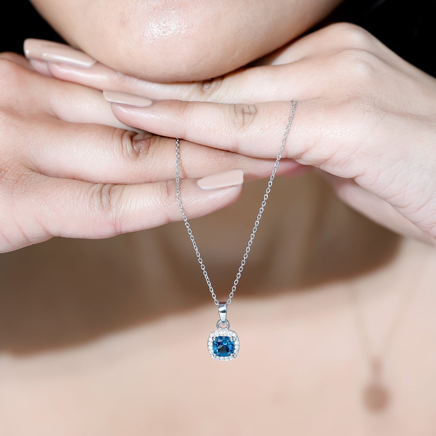 Natural 1 Carat London Blue Topaz Necklace with Chain