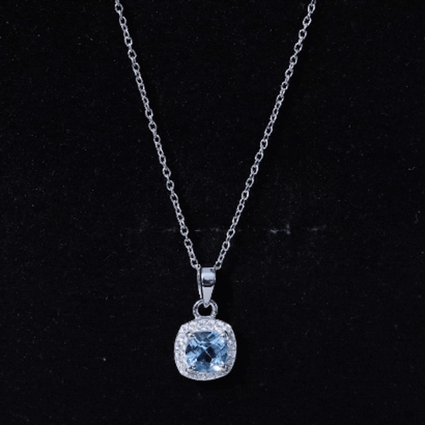 Natural Sky Blue Topaz Birthstone Necklace With Silver Chain