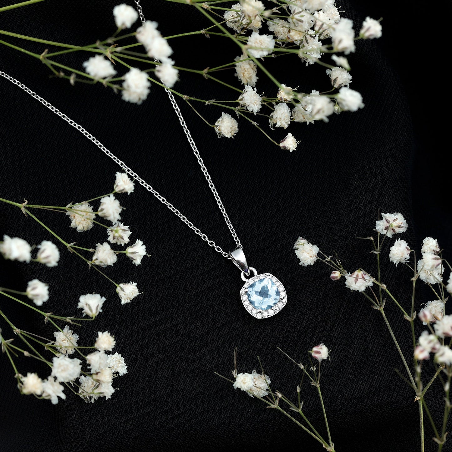 Natural Sky Blue Topaz Birthstone Necklace With Silver Chain