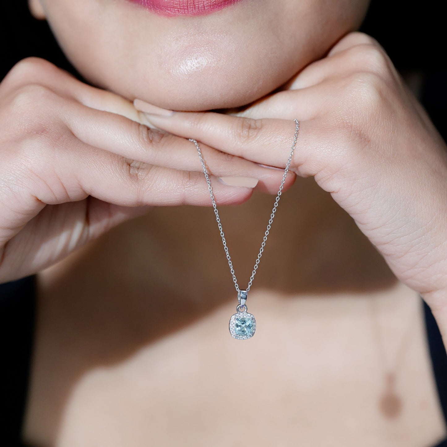 Natural Sky Blue Topaz Birthstone Necklace With Silver Chain