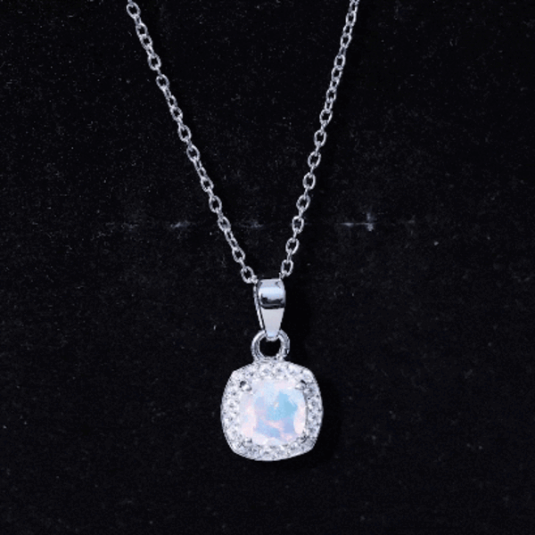 Cushion Cut 1 Carat Rainbow Opal Pendant Necklace with Silver Chain