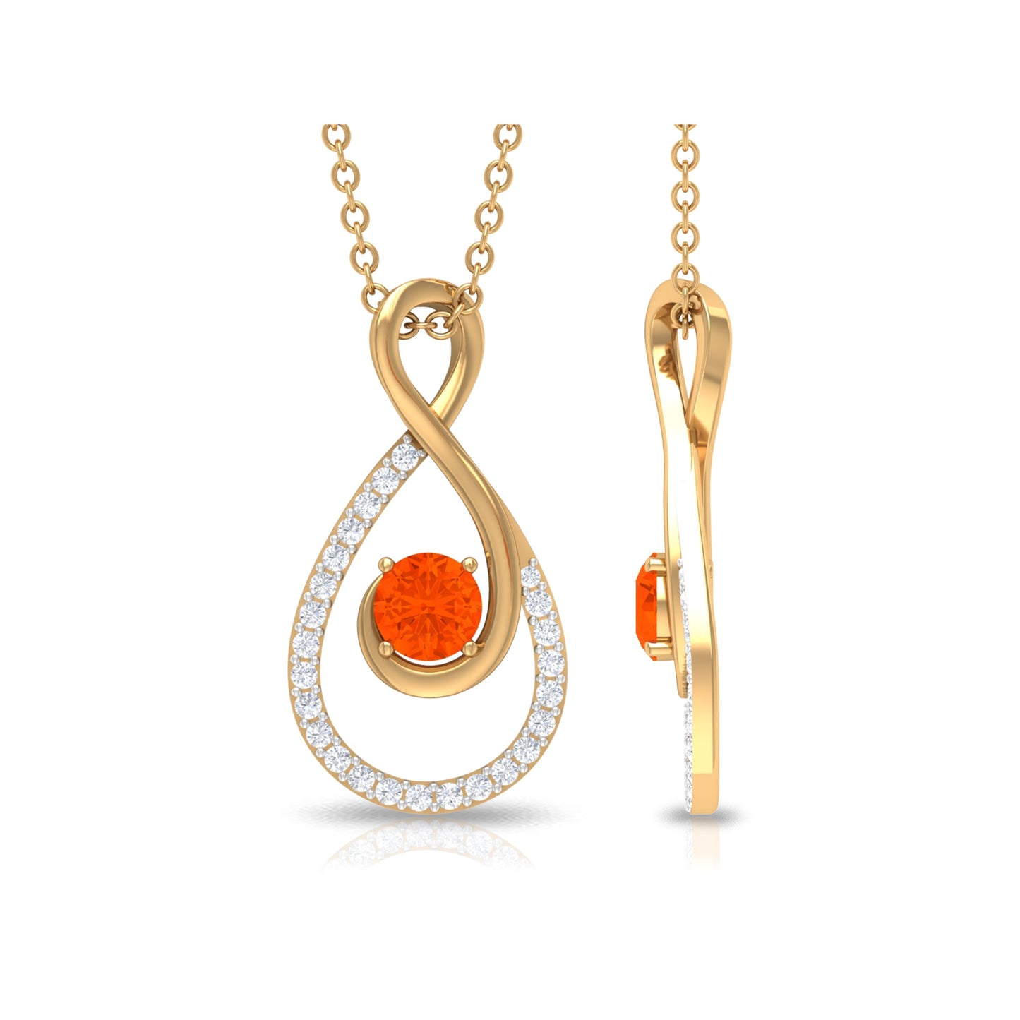 Natural Fire Opal Infinity Pendant Necklace with Diamond