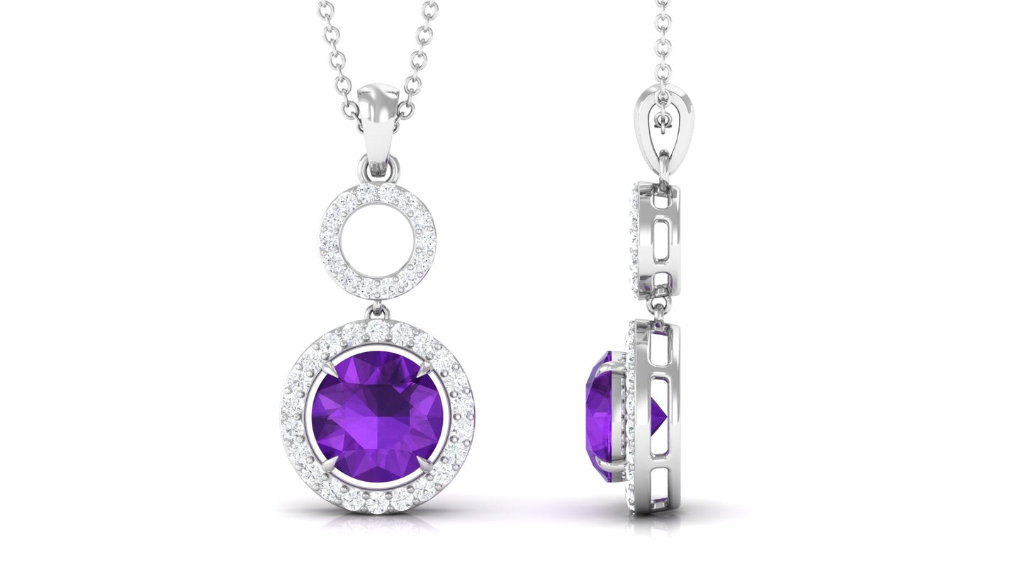 Natural 1.2 Carat Amethyst Drop Necklace with Diamond