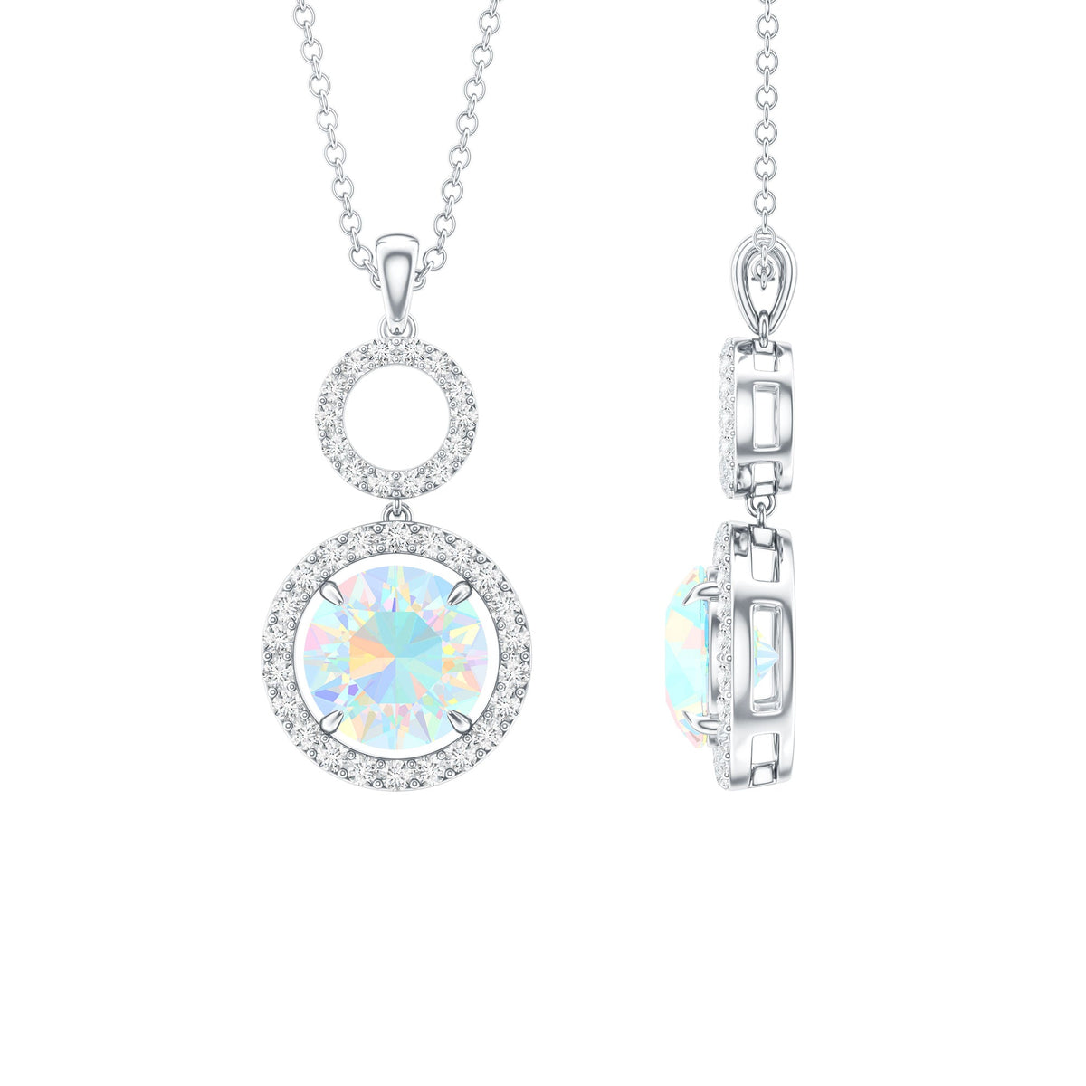 Natural Ethiopian Opal Drop Pendant Necklace with Diamond