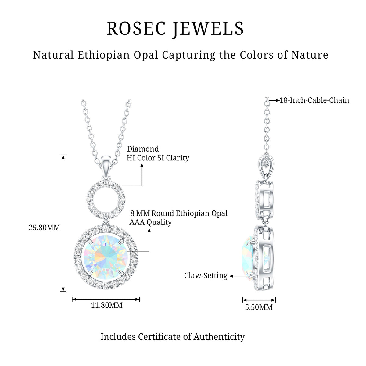 Natural Ethiopian Opal Drop Pendant Necklace with Diamond