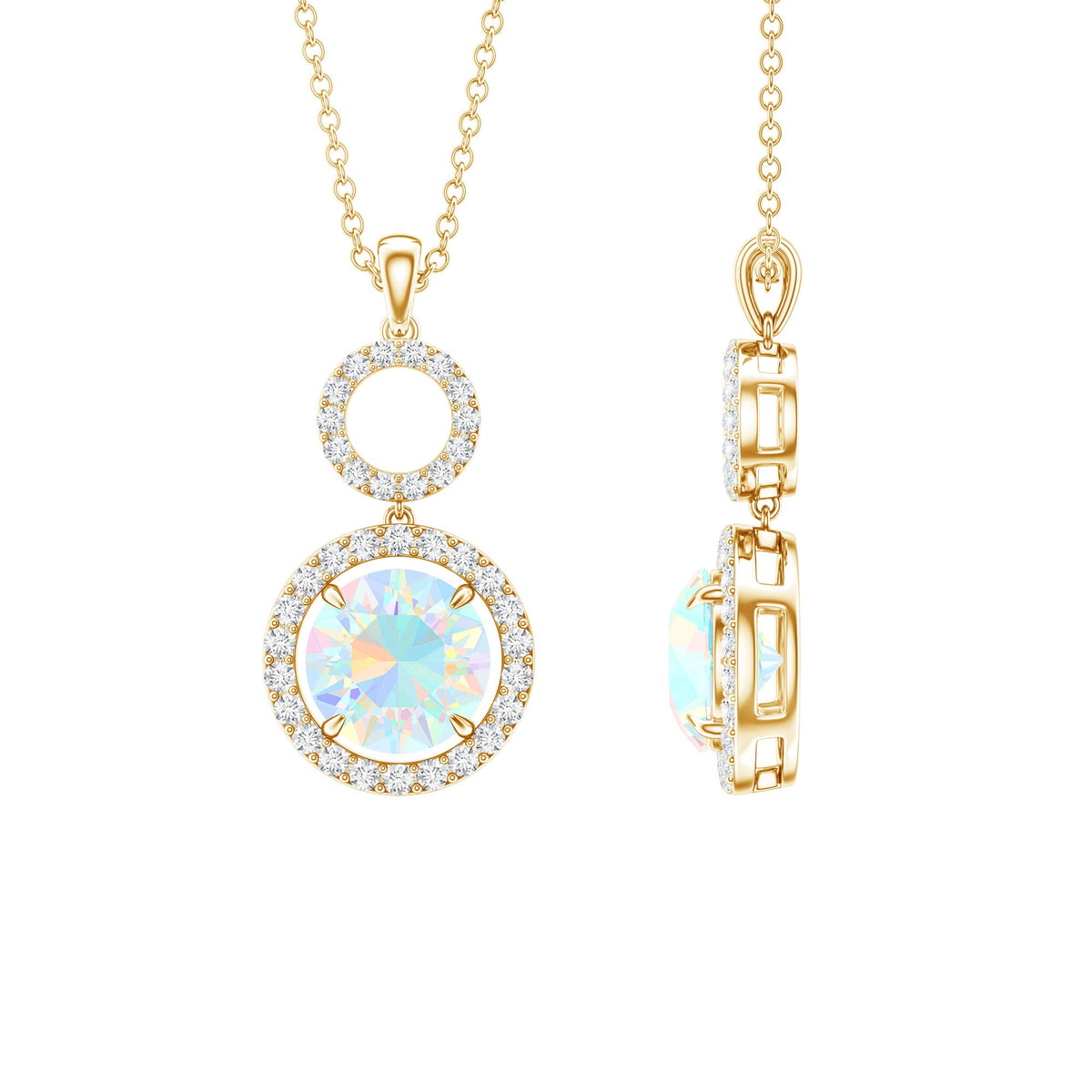 Natural Ethiopian Opal Drop Pendant Necklace with Diamond