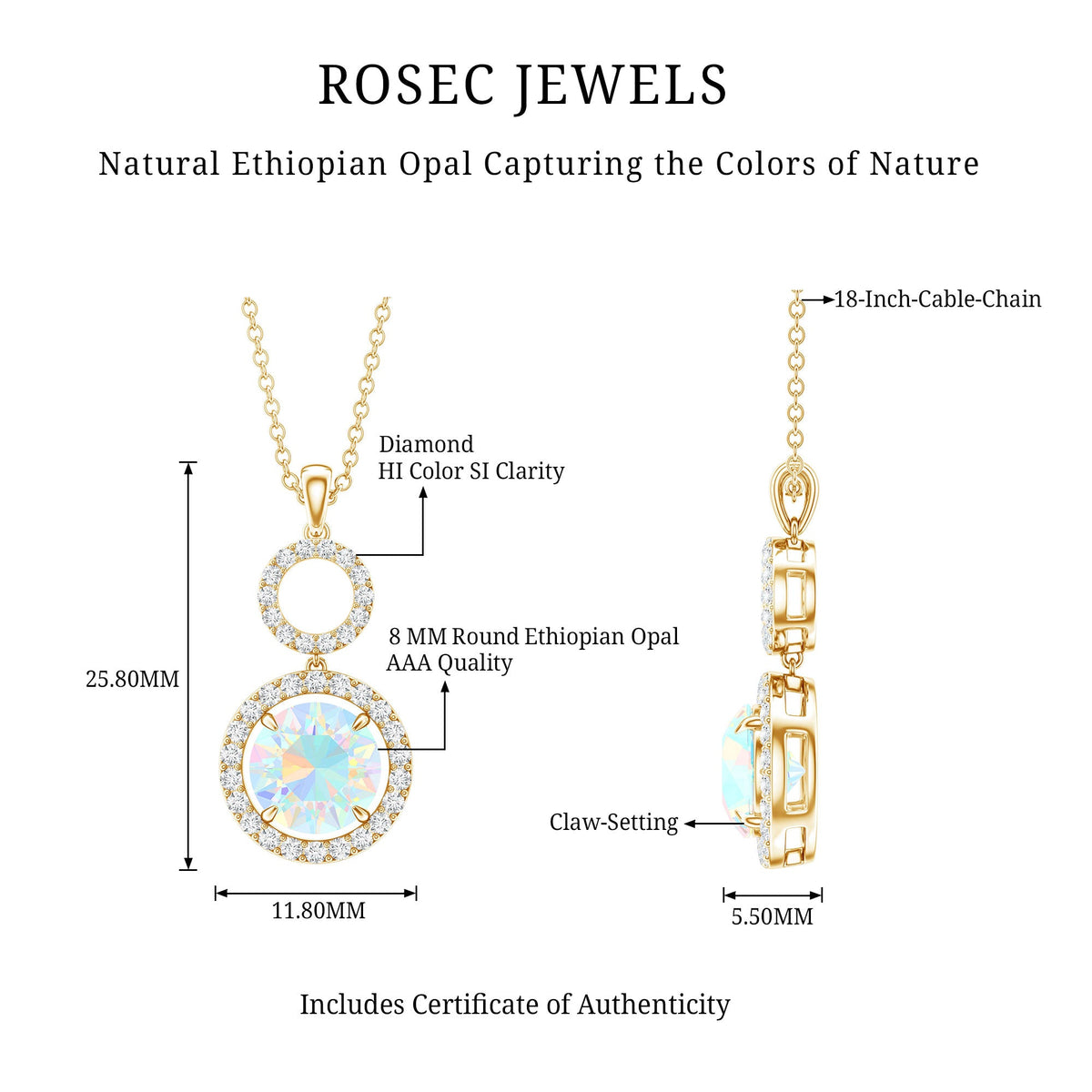 Natural Ethiopian Opal Drop Pendant Necklace with Diamond