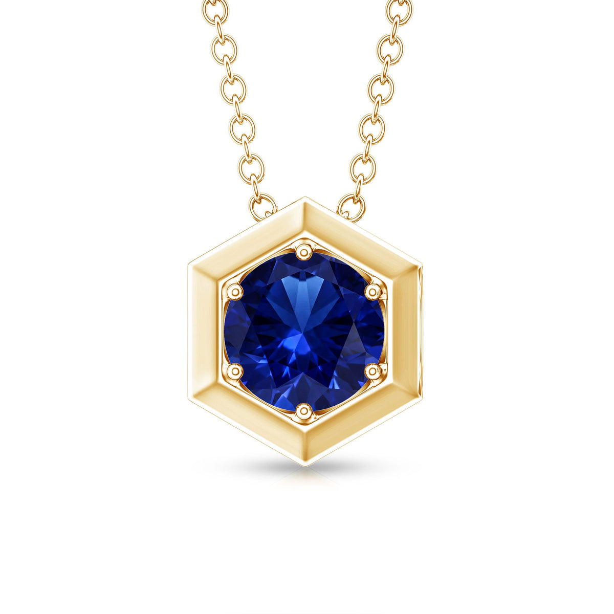 1 Carat Lab Grown Blue Sapphire Hexagon Necklace for Women