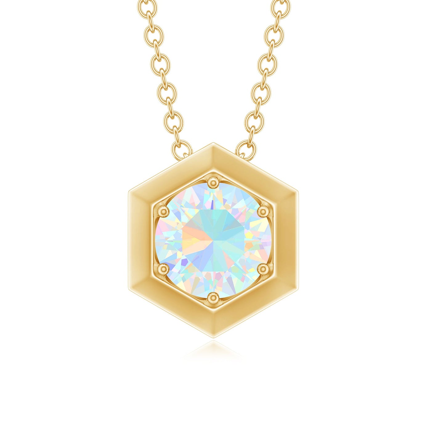 Solitaire Ethiopian Opal Hexagon Pendant Necklace