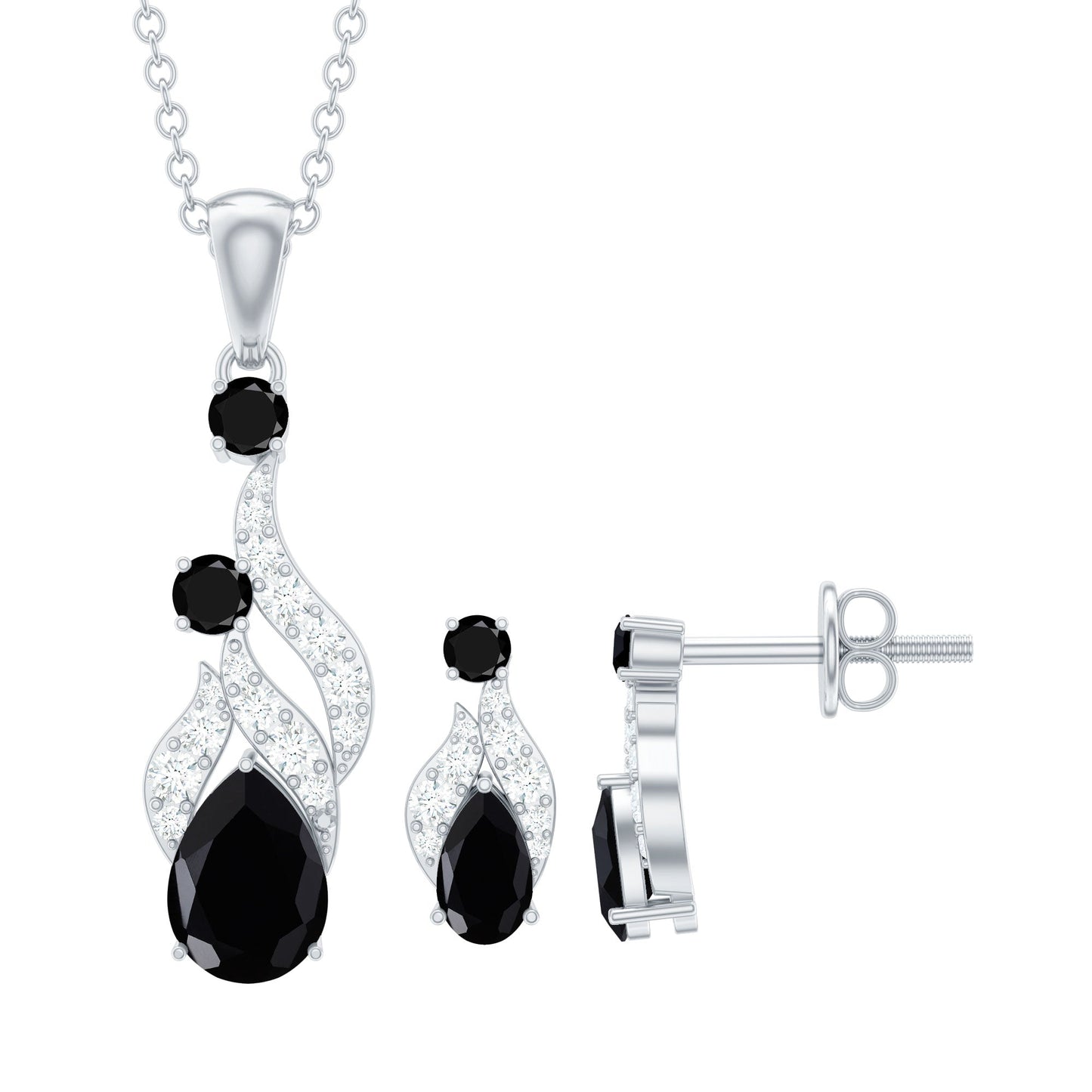 Designer Black Spinel Necklace and Earrings Set with Diamond