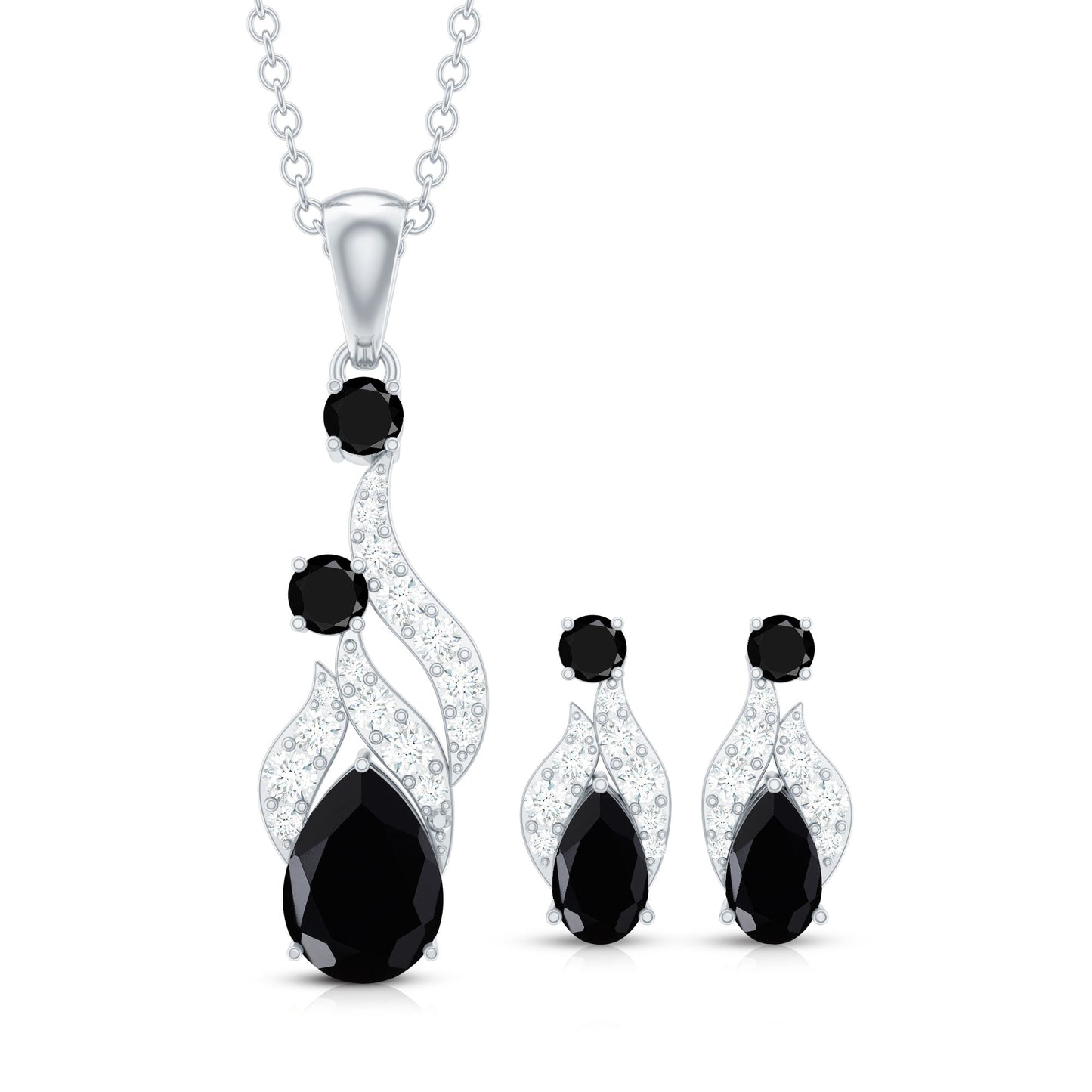 Designer Black Spinel Necklace and Earrings Set with Diamond