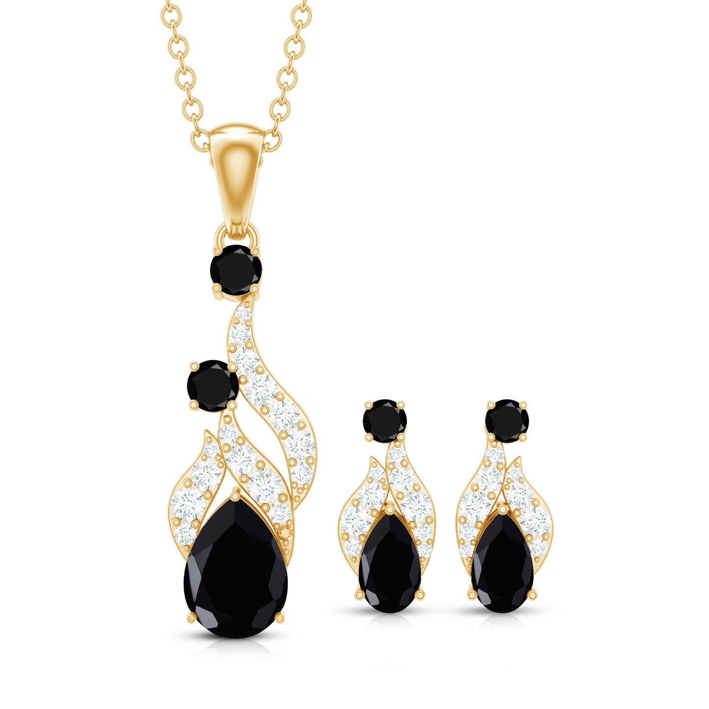 Designer Black Spinel Necklace and Earrings Set with Diamond
