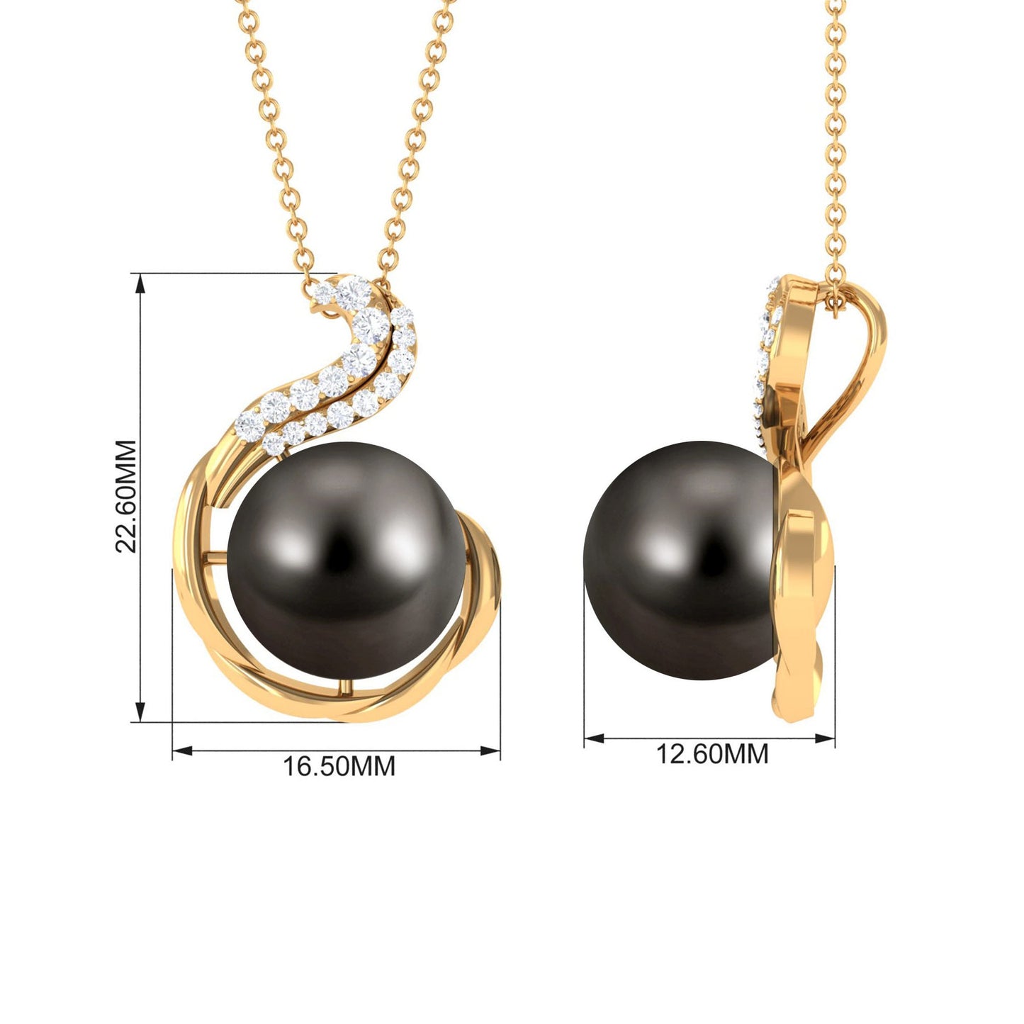 Real 8 Carat Tahitian Black Pearl Necklace with Diamond