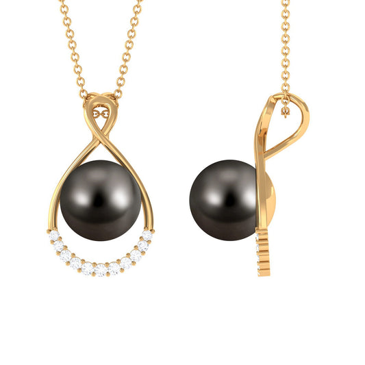 8 Carat Black Tahitian Pearl and Diamond Infinity Drop Pendant