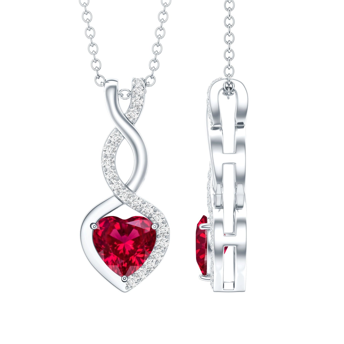 Lab Grown Ruby Infinity Heart Necklace With Chain