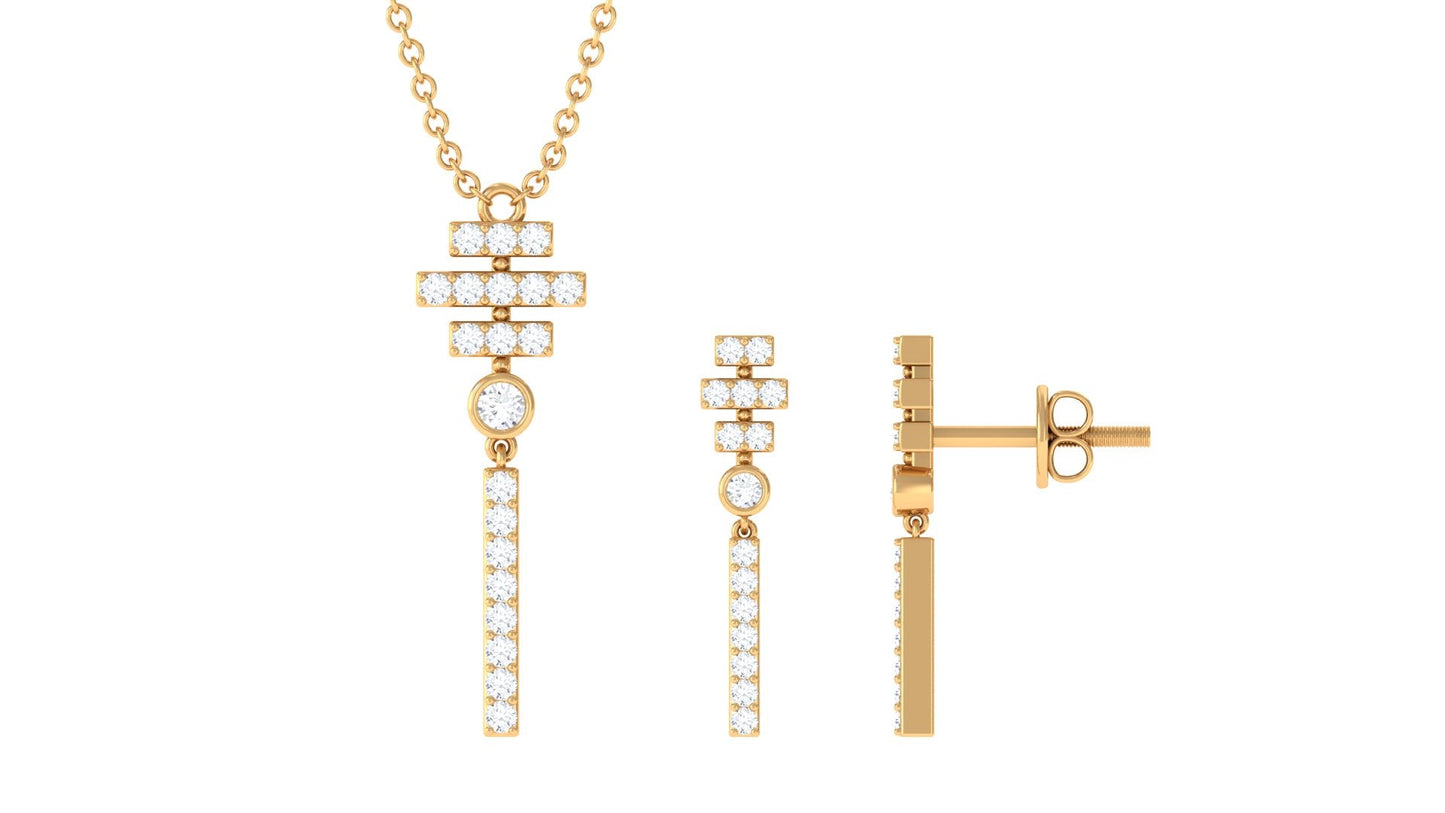 Contemporary Diamond Bar Necklace and Earrings Set for Women