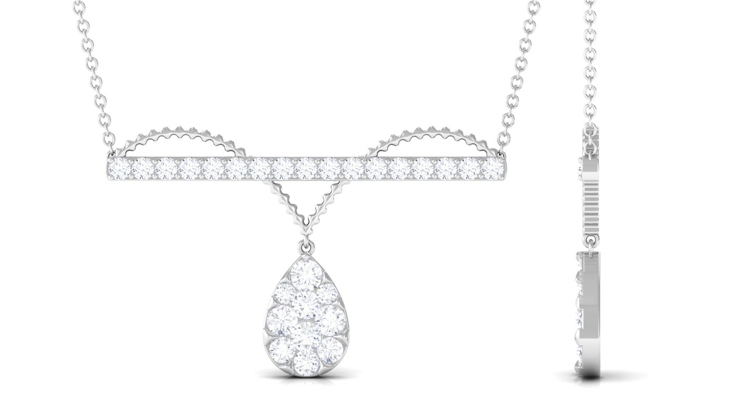 Pave Set Moissanite Designer Teardrop Bar Necklace