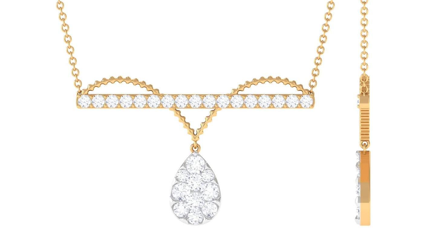 Pave Set Moissanite Designer Teardrop Bar Necklace