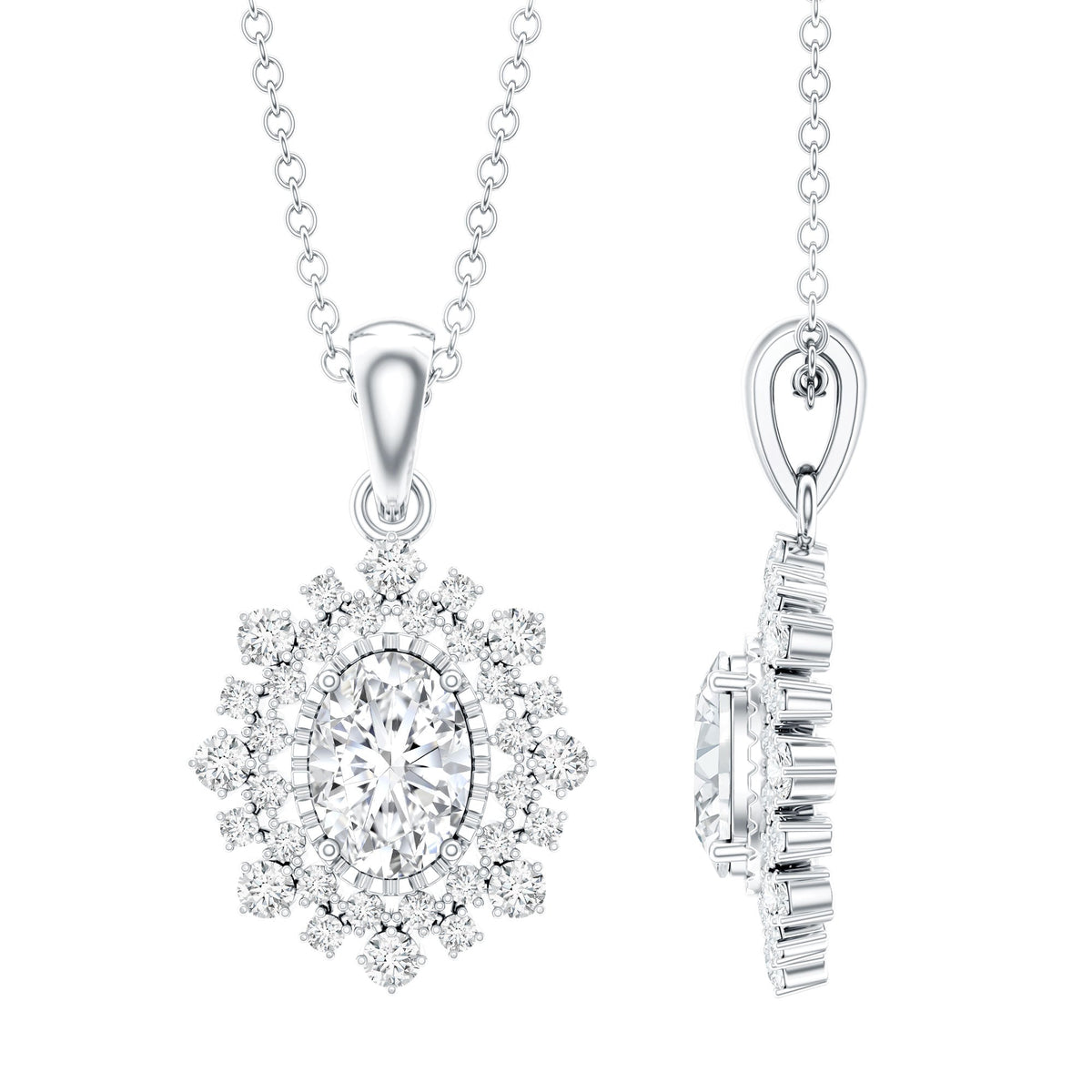 Vintage Style Oval Moissanite Bridal Necklace With Chain