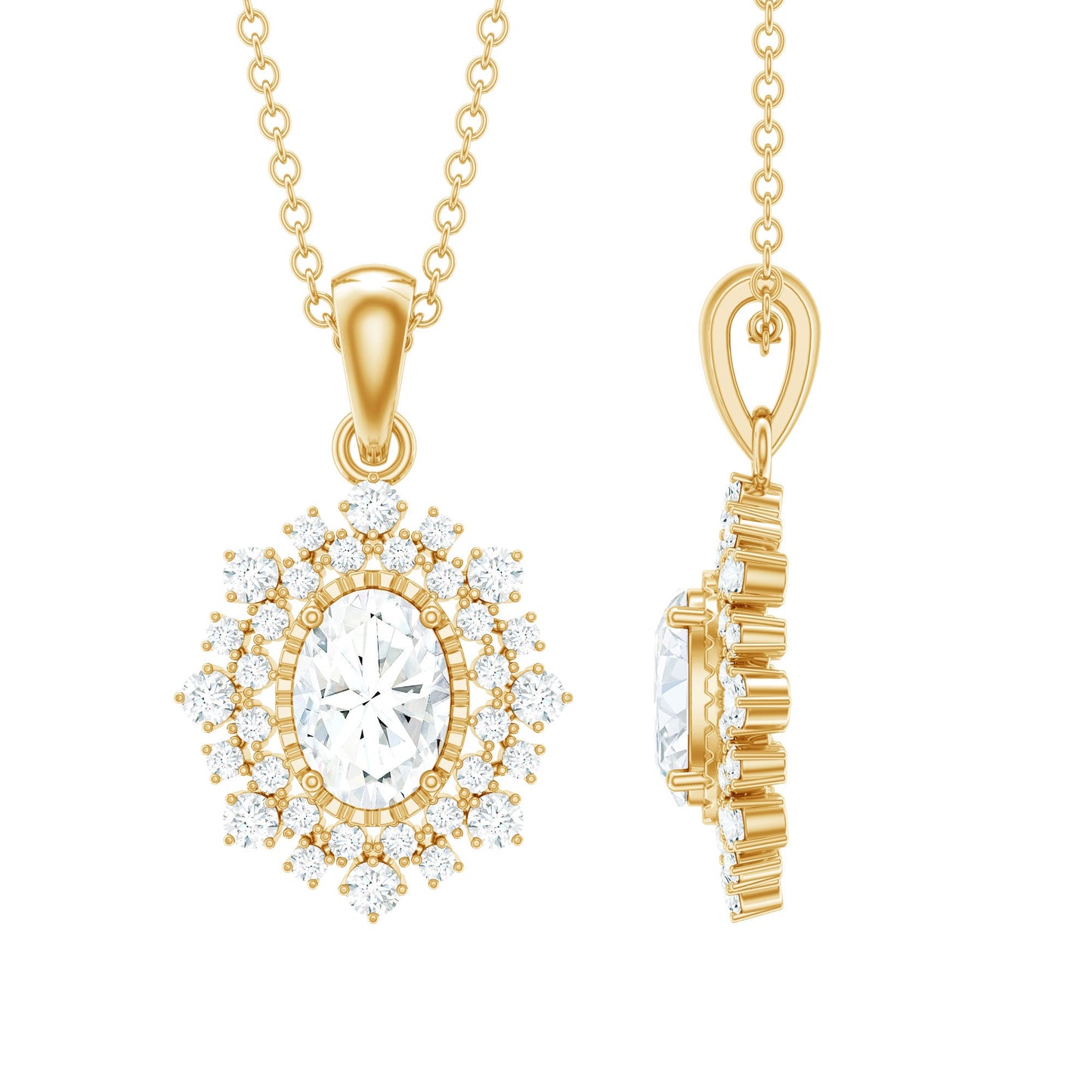 Vintage Style Oval Moissanite Bridal Necklace With Chain