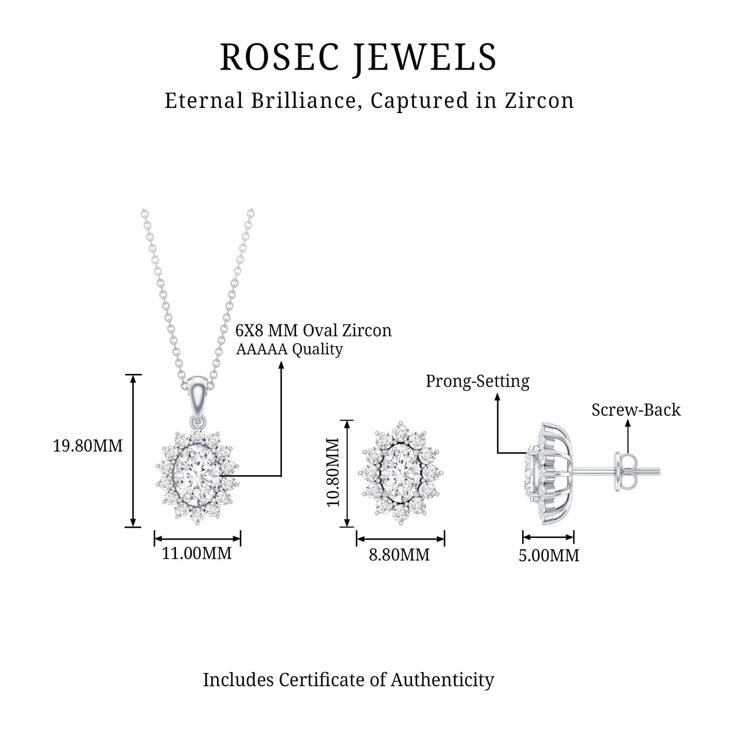 Oval Shaped Cubic Zirconia Halo Pendant and Earrings Set