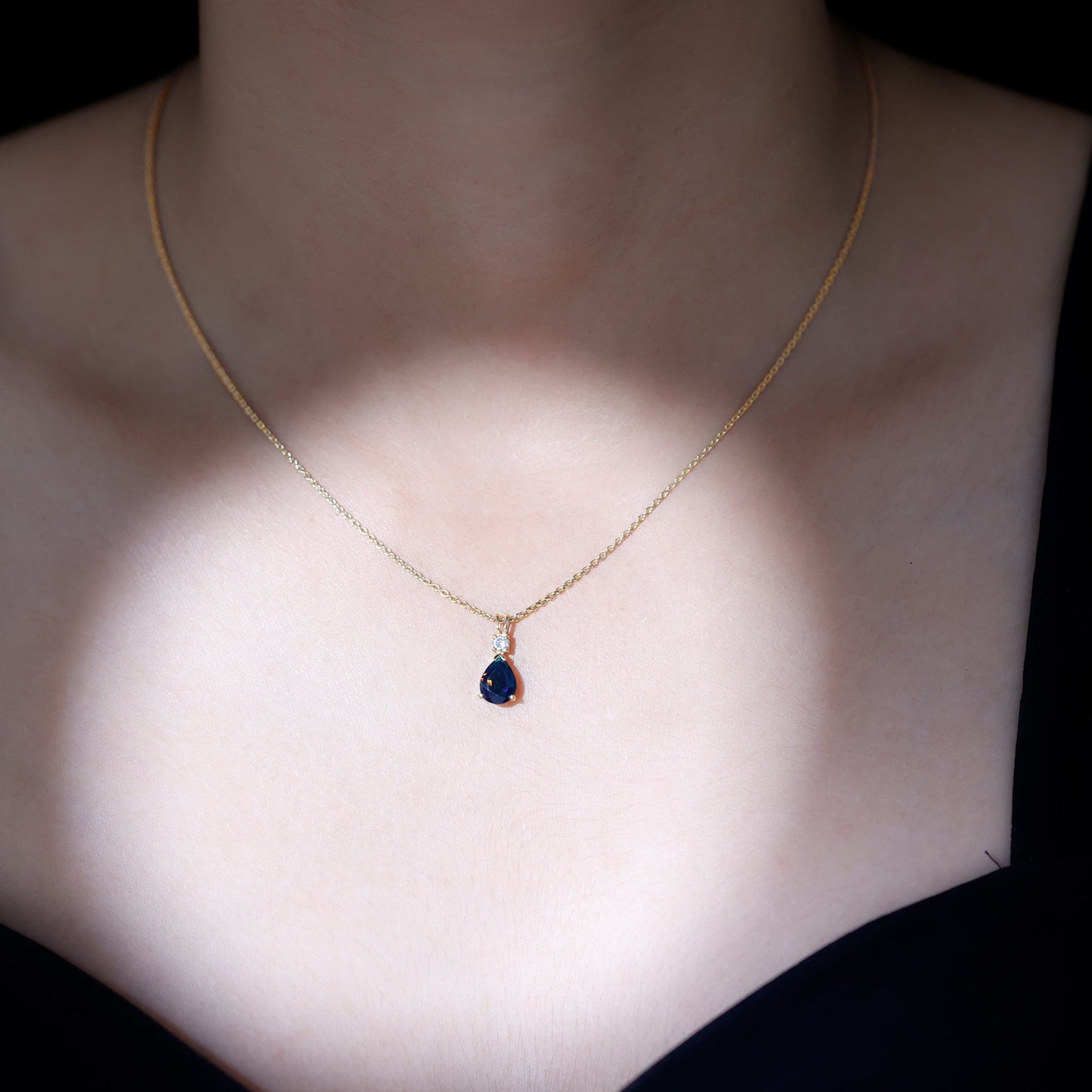 Pear Shaped Black Opal Drop Pendant with Diamond