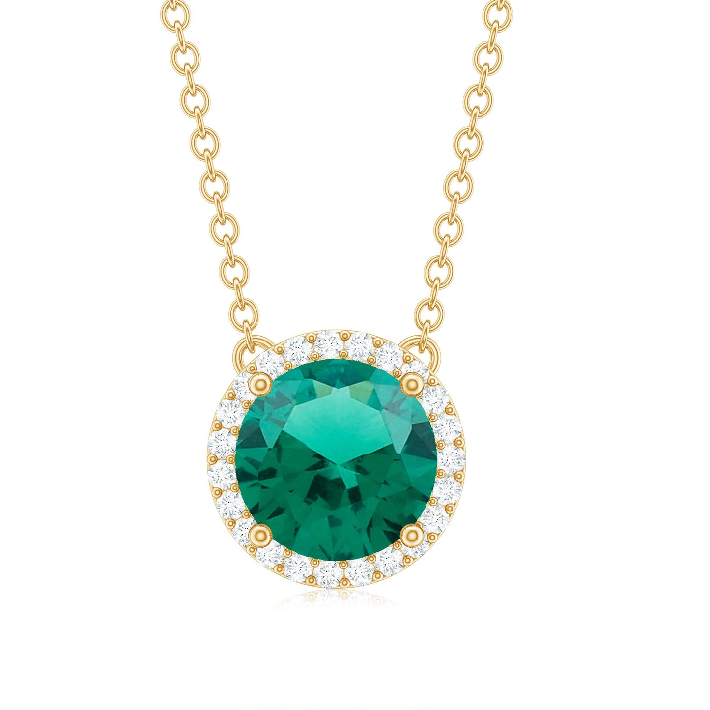 2 Carat Round Lab Created Emerald and Diamond Halo Necklace