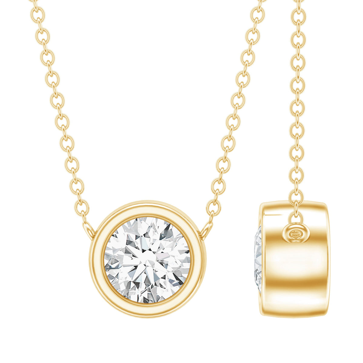 Bezel Set Lab 5 MM Round Diamond Solitaire Necklace