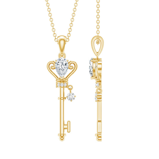 Certified Pear Shaped 0.6 Carat Lab Created Diamond Key Pendant