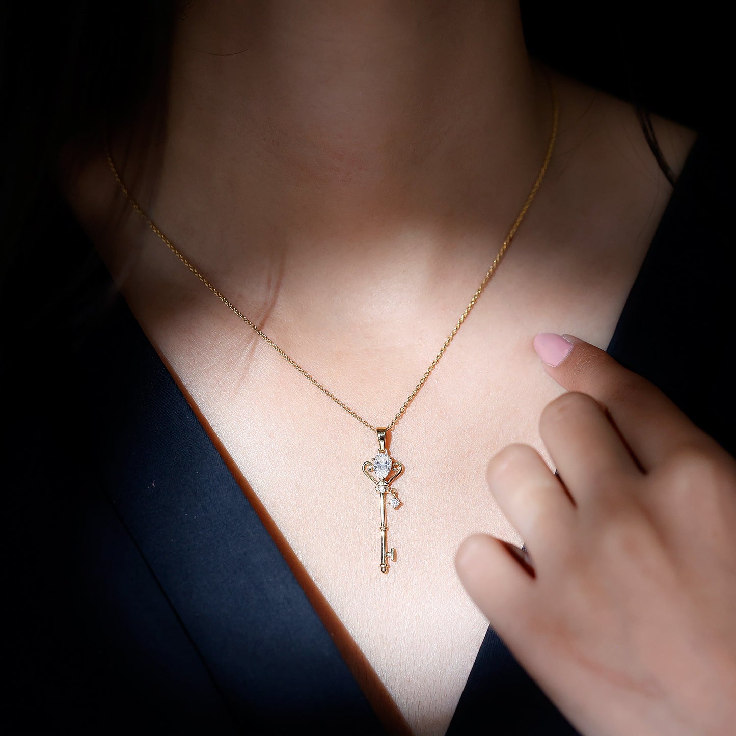Certified Pear Shaped 0.6 Carat Lab Created Diamond Key Pendant