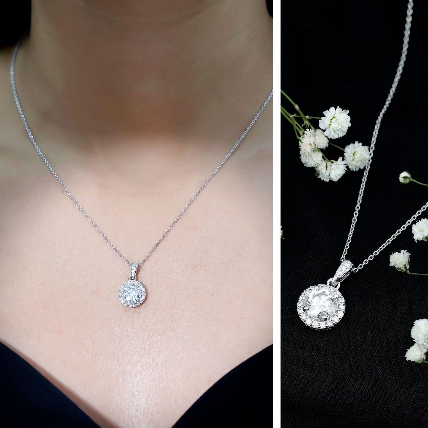 Certified 2 Carat Lab Grown Diamond Halo Pendant Necklace