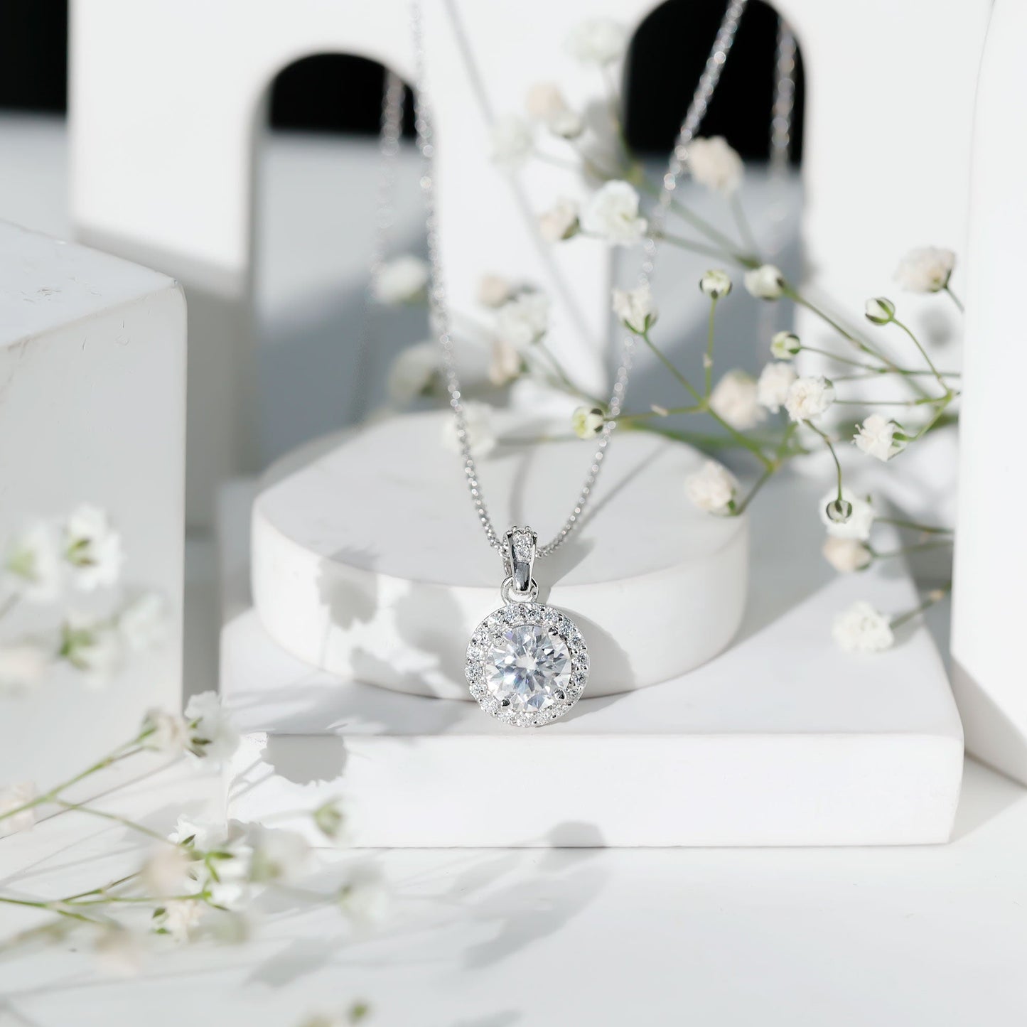 Certified 2 Carat Lab Grown Diamond Halo Pendant Necklace