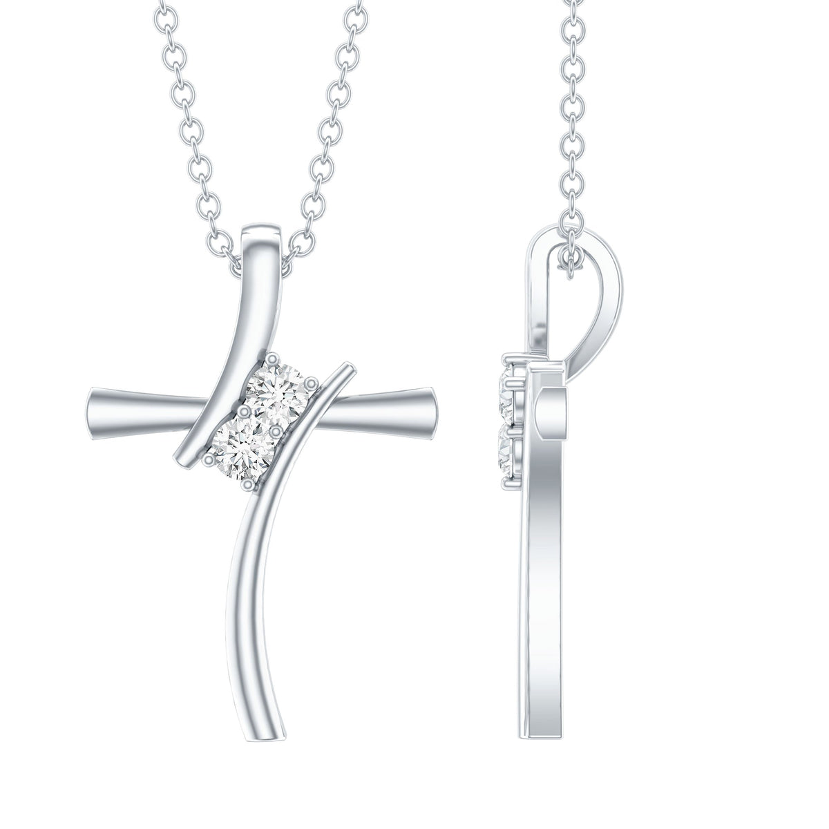 0.14 CT Lab Grown Diamond Cross Necklace (Hidden Bail)