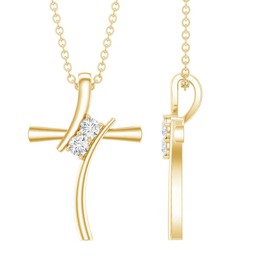 0.14 CT Lab Grown Diamond Cross Necklace (Hidden Bail)