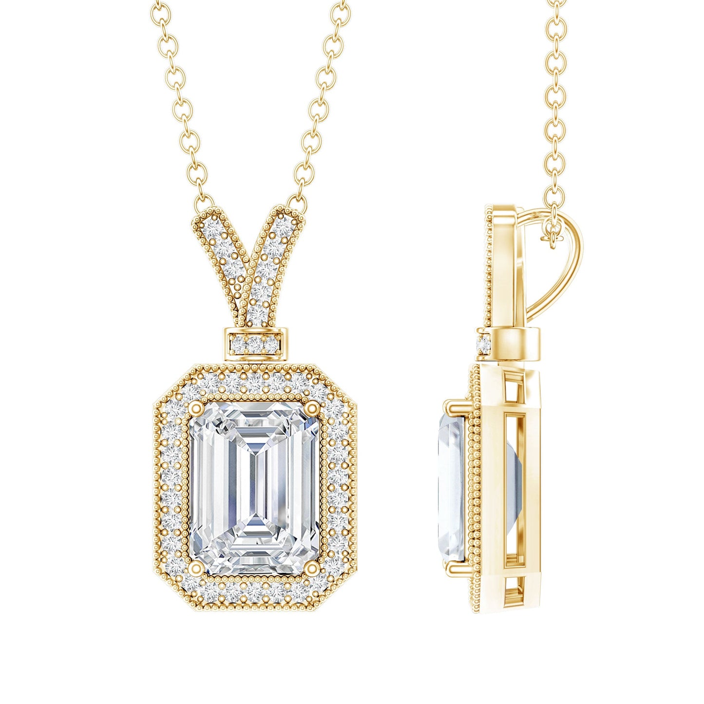 1.8 Carat Lab Created Diamond Emerald Cut Halo Necklace