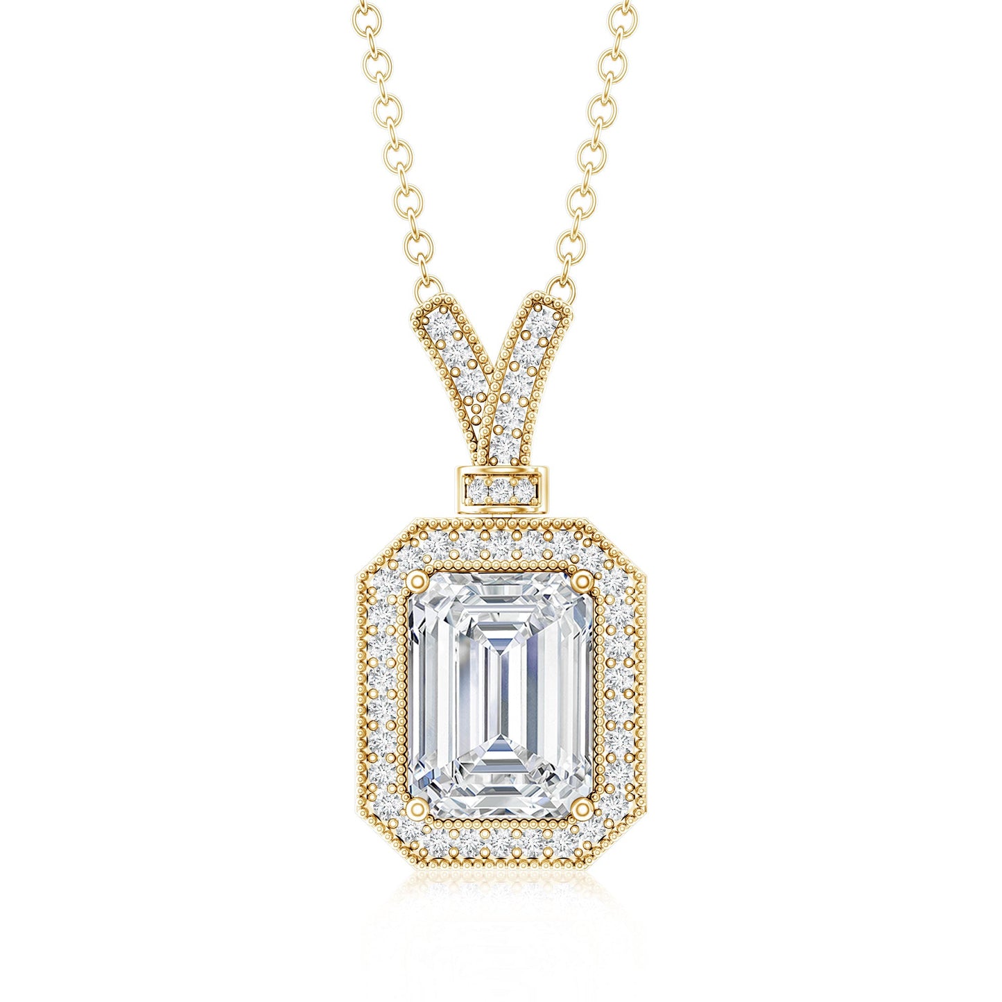 1.8 Carat Lab Created Diamond Emerald Cut Halo Necklace