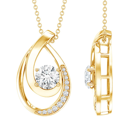 0.9 Carat Round Lab Grown Diamond Teardrop Necklace for Women