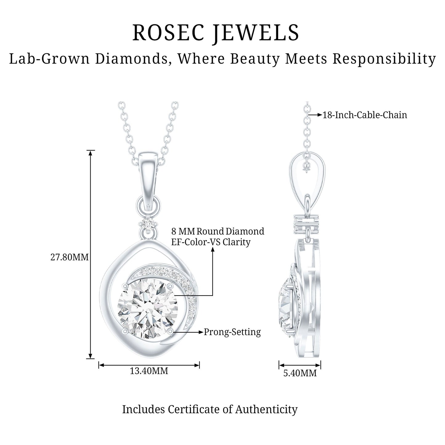 Lab Grown Diamond 2 Carat Solitaire Necklace