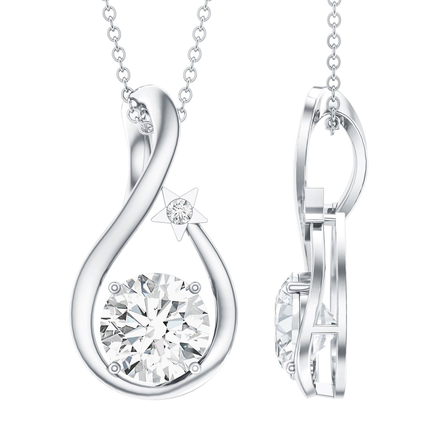 2 Carat Round Solitaire Lab Grown Diamond Teardrop Necklace