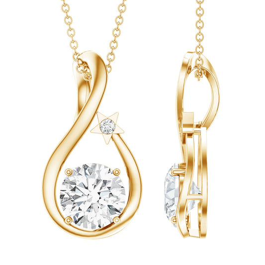 2 Carat Round Solitaire Lab Grown Diamond Teardrop Necklace
