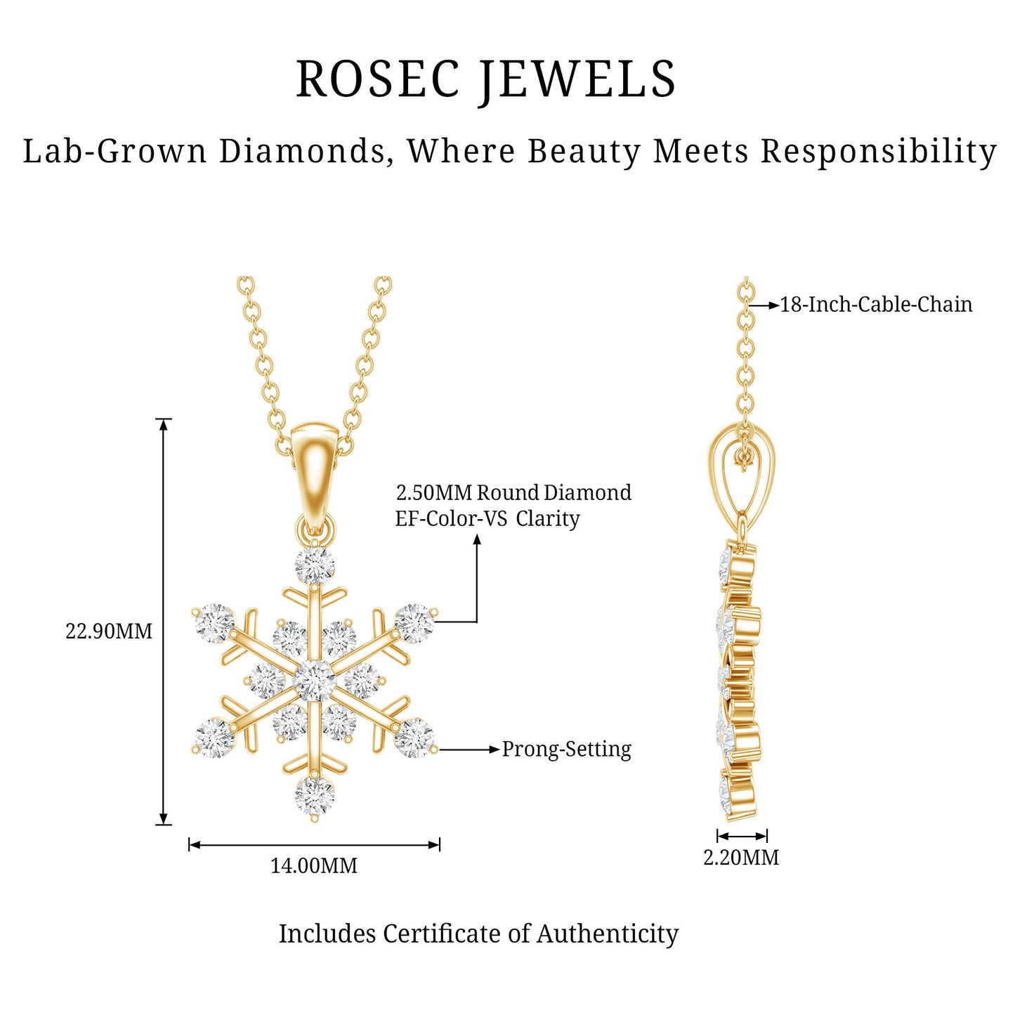 Lab Grown Diamond Christmas Snowflake Necklace
